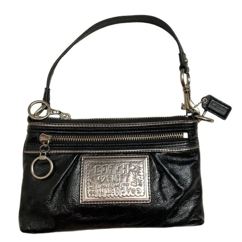 Coach black patent leather liquid gloss poppy mini bag